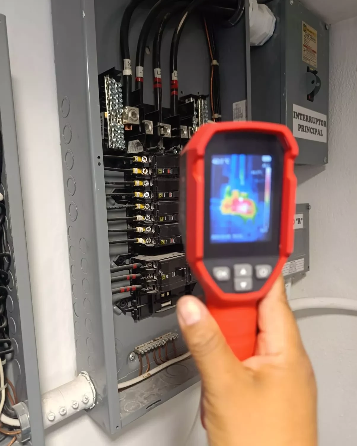 Inspección termográfica del interruptor principal de un tablero eléctrico